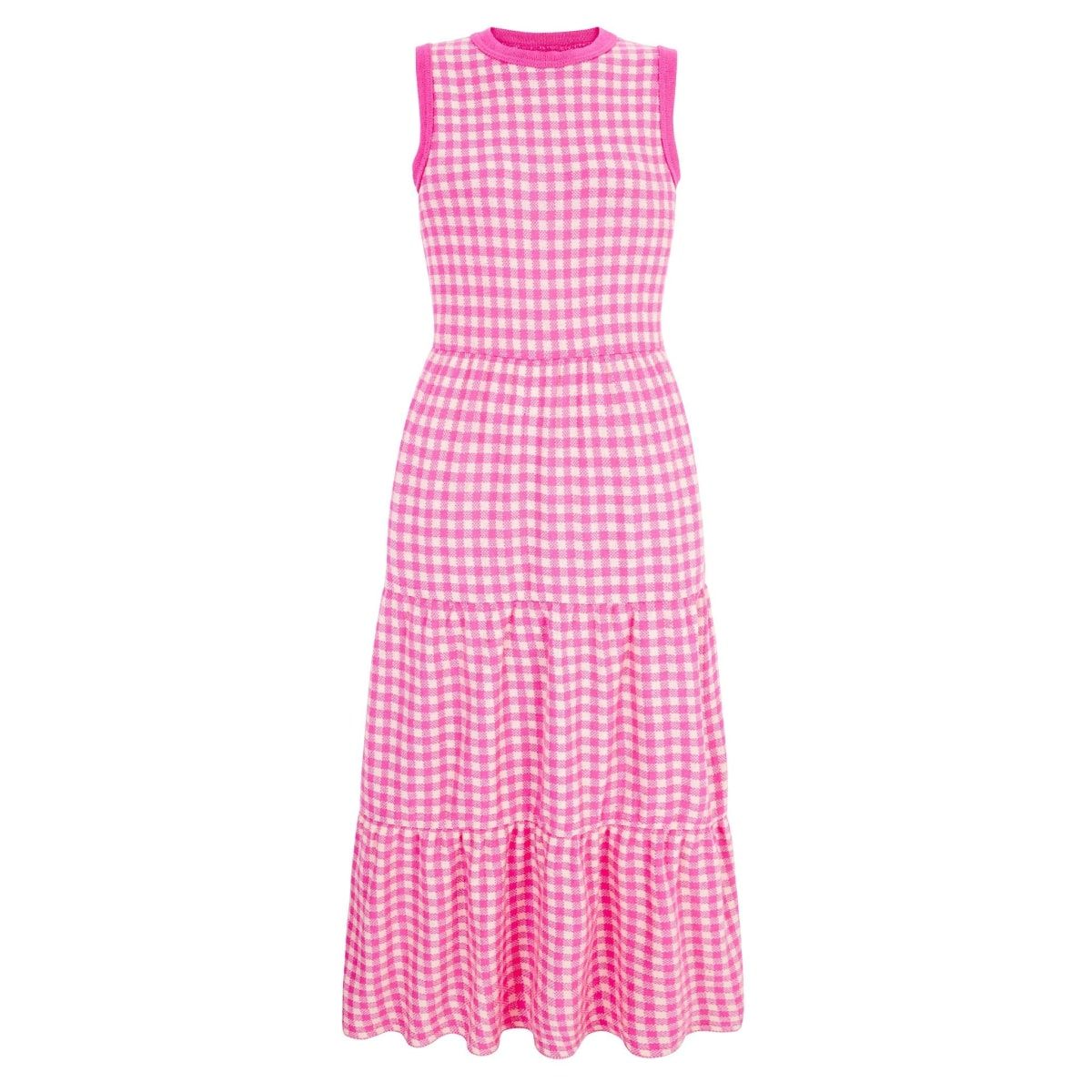 Paula Gingham Cotton Knitted Midi Summer Dress - Hot Pink | Wolf & Badger (US)