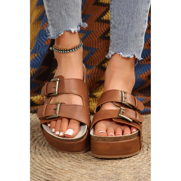 Dual Buckle Studded Platform Sandal Slippers | Southern Roots Clothing Co.