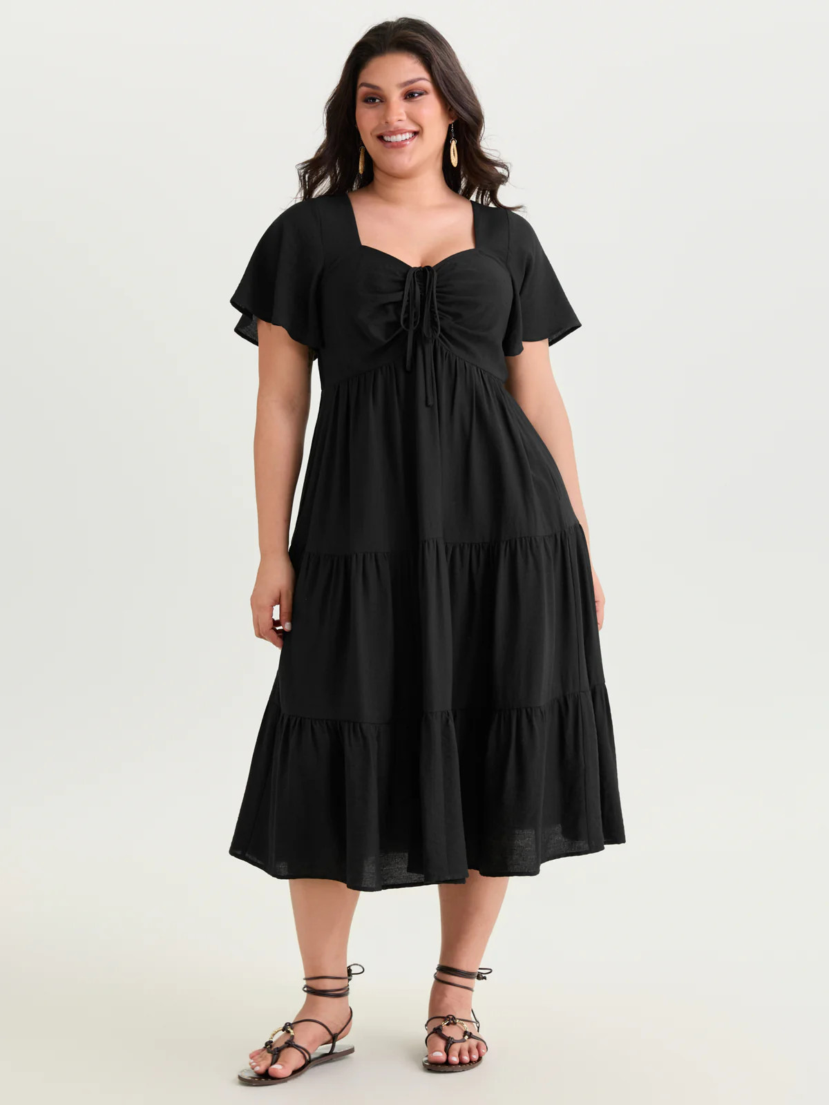 Ditsy Floral Sweetheart Drawstring Pocket Tiered Dress | Bloomchic