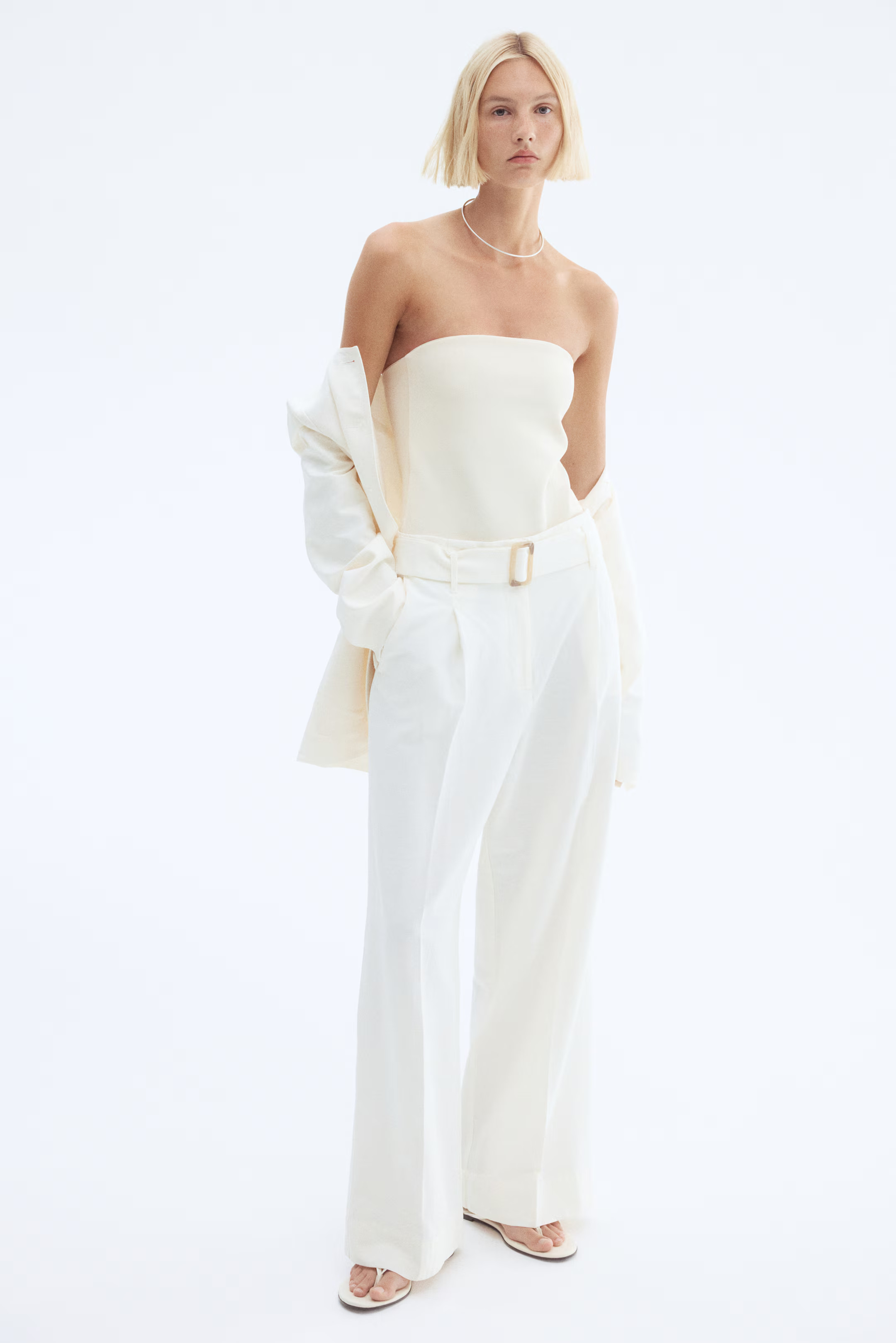 - Belted linen-blend trousers - White - Ladies | H&M GB | H&M (UK, MY, IN, SG, PH, TW, HK)