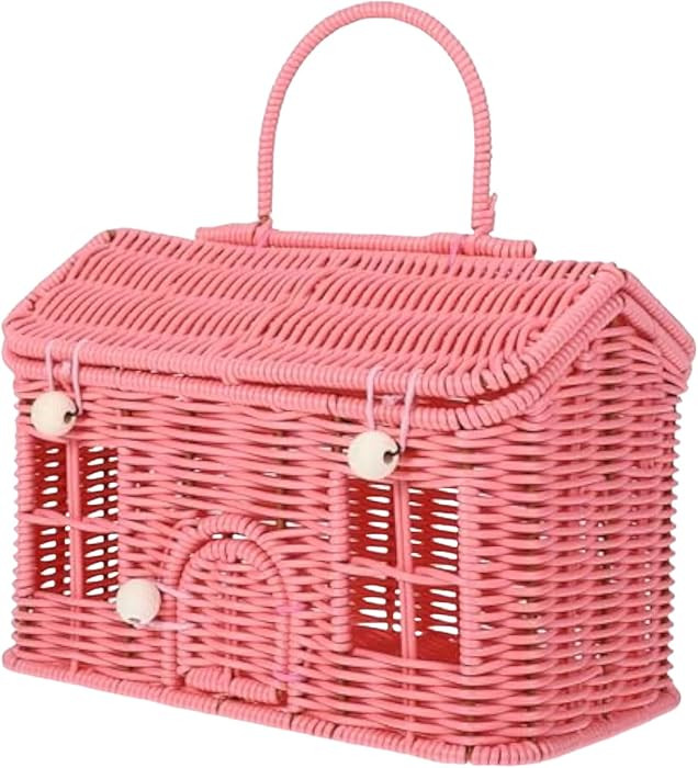 Rattan Storage Basket With Lid - Rattan House Shape Shoulder Bag Wicker Basket, Decorative Hand W... | Amazon (US)