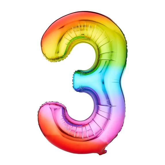 34" Rainbow Ombre Number 3 Foil Balloon, by Way To Celebrate | Walmart (US)