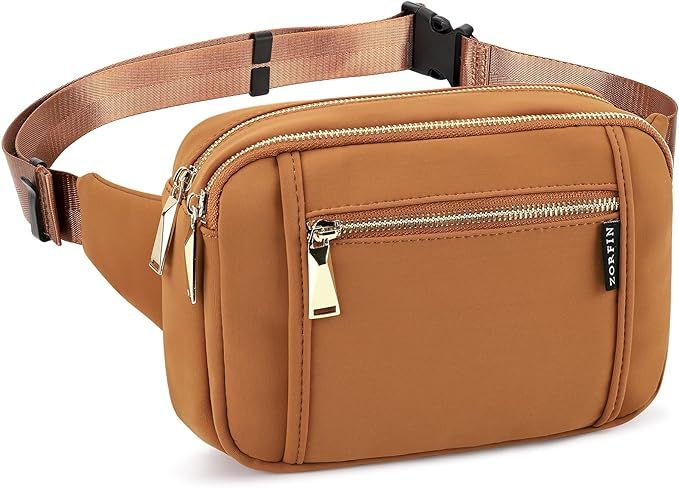 ZORFIN Fanny Packs for Women Men, Belt Bag with 5 Zipper Pockets, Fashion Waist Pack Crossbody Ba... | Amazon (US)