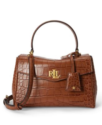 Lauren Ralph Lauren Farrah Embossed Small Soft Satchel Handbag - Black | Macy's