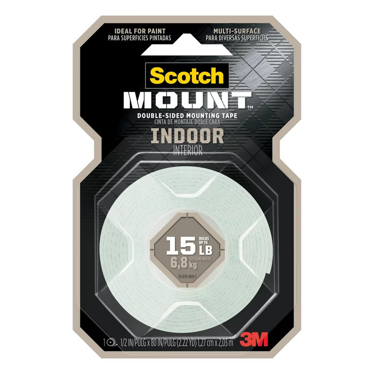 3M Scotch Indoor Double-Sided Mounting Tape, 1/2" x 80" Roll | Walmart (US)