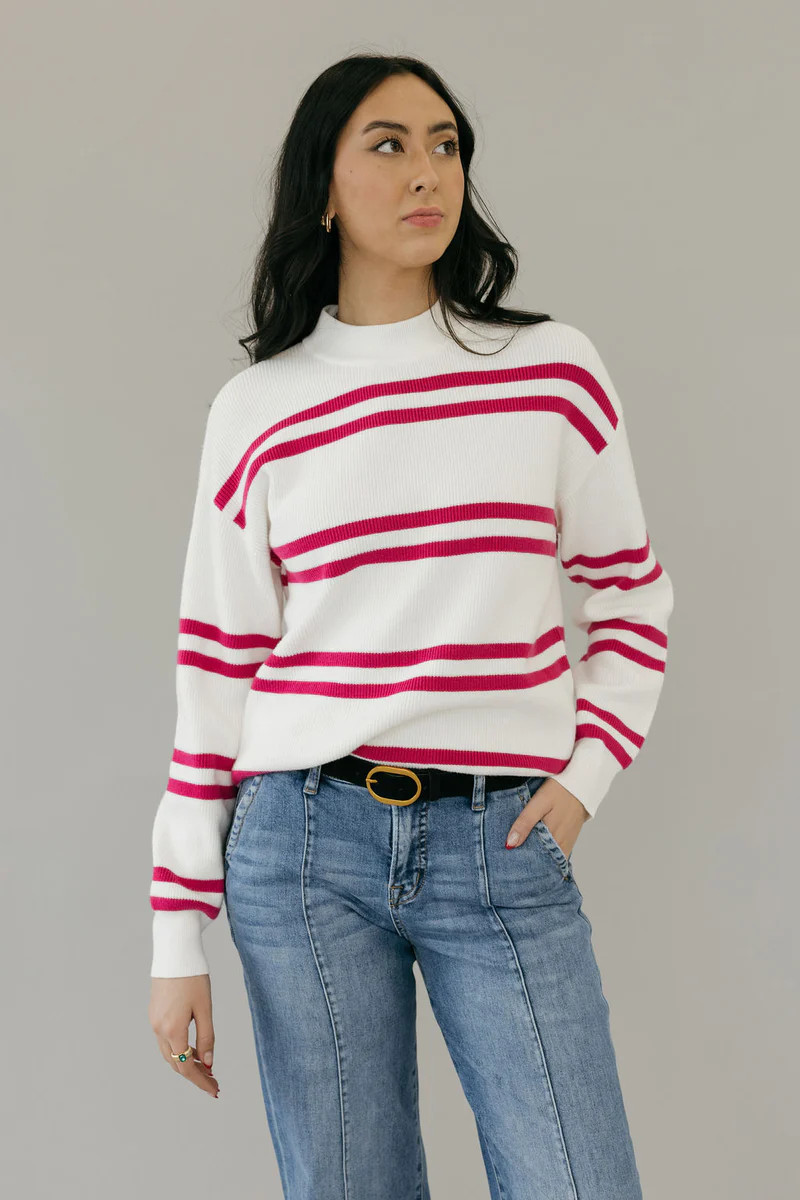 Lovie Sweater-Ivory/Magenta | Love Olive Co