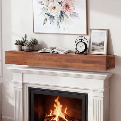 Rustic Wood Fireplace Mantel - Wall-mounted Floating Shelf For Home Living Room Decor | Wayfair North America