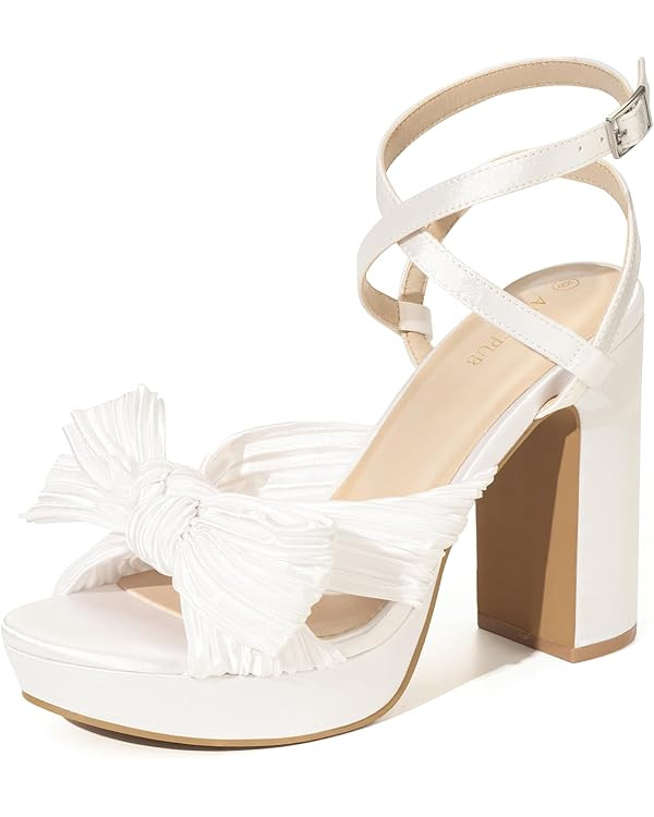 ALICEPUB Women's Bow Knot Heeled Sandals Platform Chunky Heels Strappy Open Toe Heels 4 Inch Bloc... | Amazon (US)