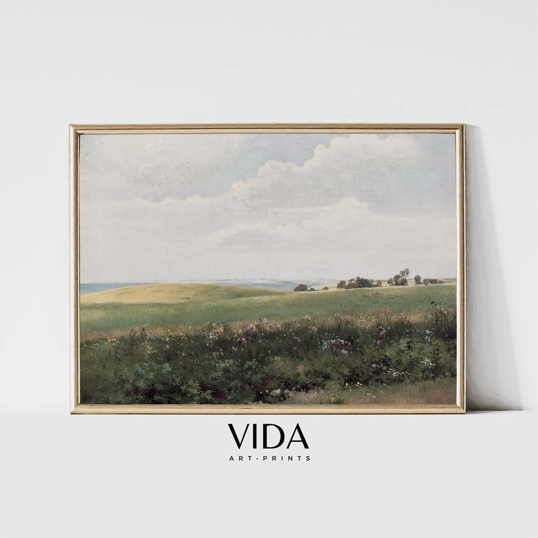 Muted Green Painting Neutral Wall Art Farmhouse Decor Printable Art Vintage Print Country Decor L... | Etsy (US)