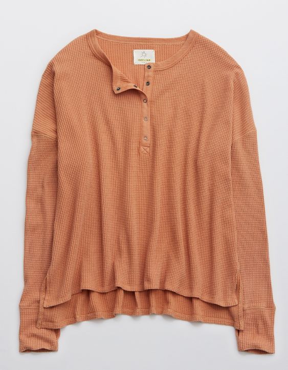 OFFLINE Way Back Waffle Henley Long Sleeve T-Shirt | American Eagle Outfitters (US & CA)