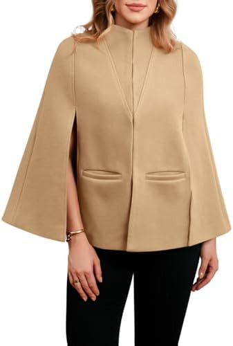 Cicy Bell Womens Cape Pea Coat Work Casual Split Long Sleeve Coat Stand Collar Open Front Fall ja... | Amazon (US)