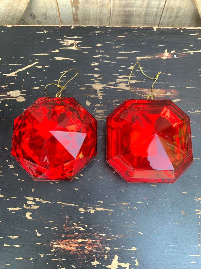 Set of 2 Red Emerald Ornaments 4 Inch Gem Ornaments Jewel - Etsy | Etsy (US)
