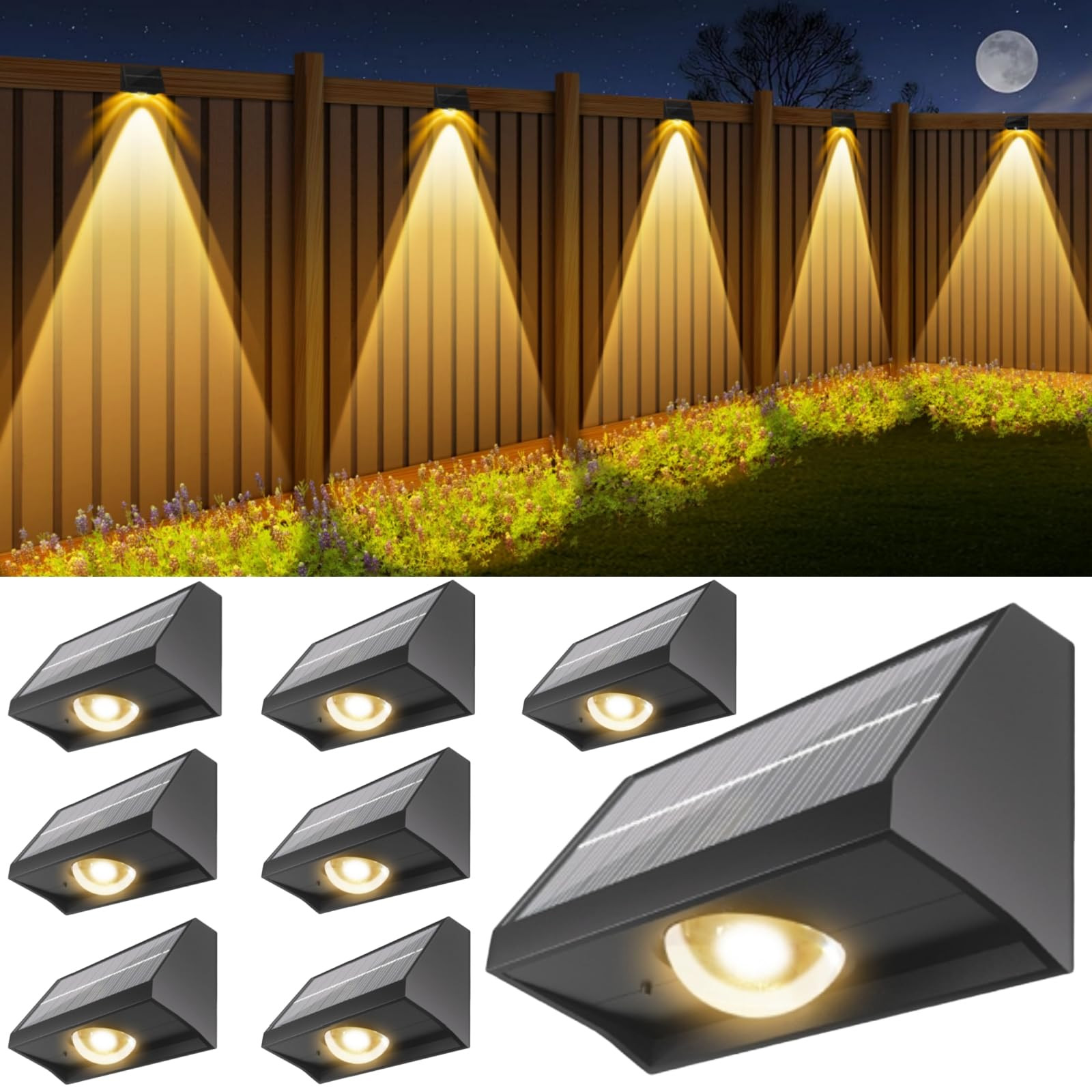 Solar Fence Lights Outdoor Waterproof High Brightness LED Spot Lens Deck Lights 7 Mode Warm & Coo... | Amazon (US)