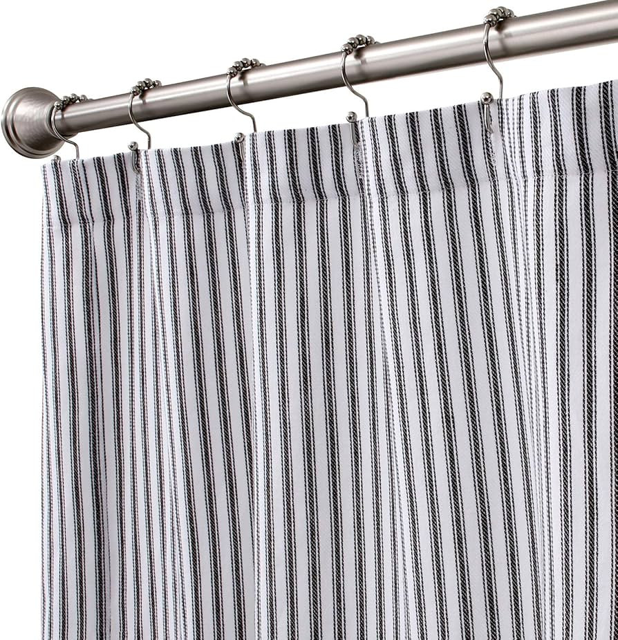 Cackleberry Home Black and White Ticking Stripe Woven Cotton Shower Curtain Extra Long 72 Inches ... | Amazon (US)