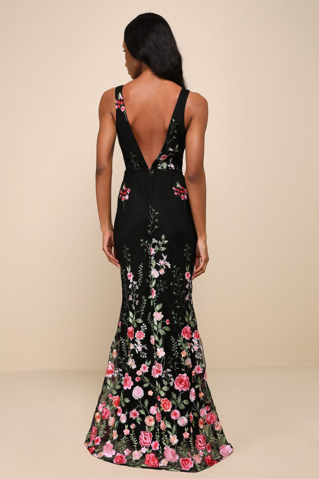 Soiree Blossom Black Floral Embroidered Mermaid Maxi Dress | Lulus