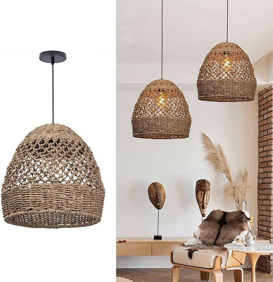 Arturesthome Woven Pendant Light, Modern Boho Hanging Lamp with Handwoven Rattan Shade, Farmhouse... | Amazon (US)