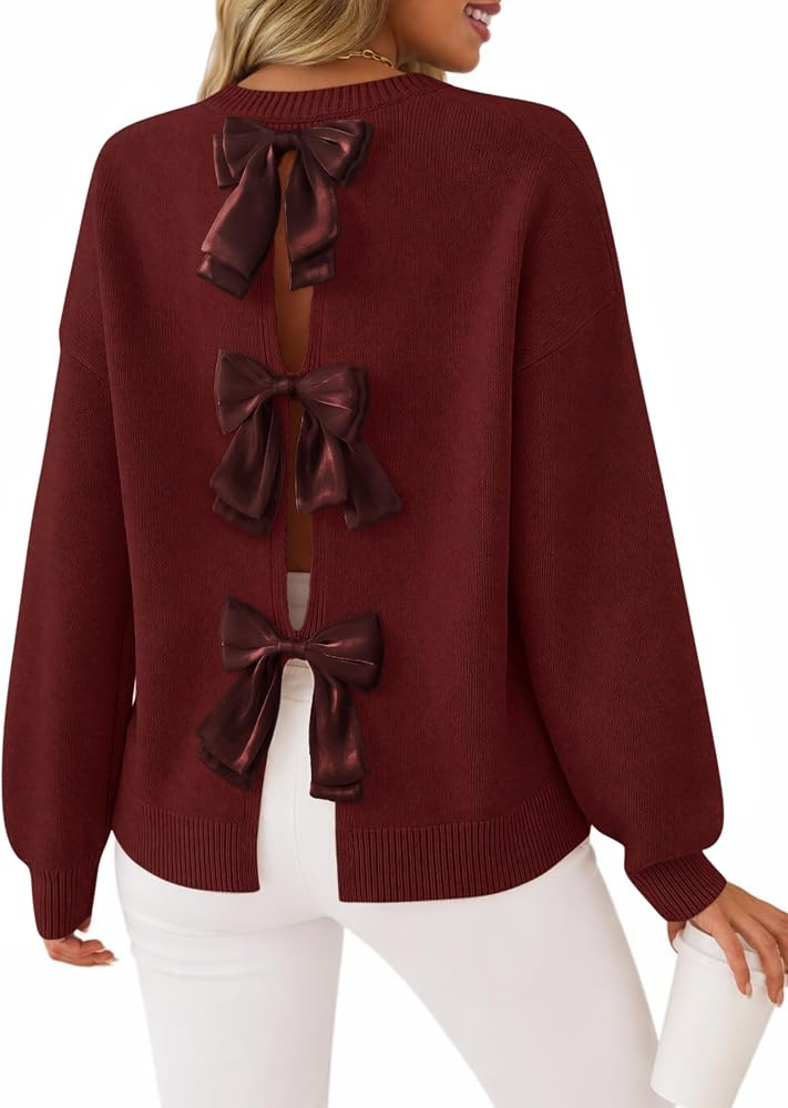 ZESICA Women's Fall Bow Knot Oversized Sweaters Trendy Pullover Tops | Amazon (US)