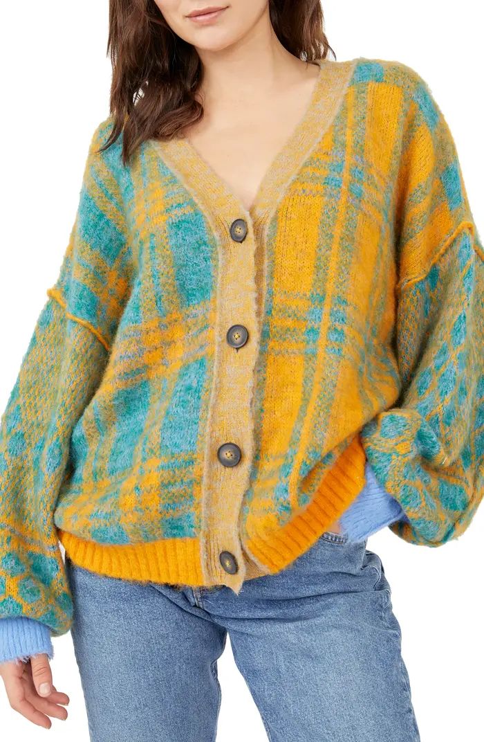 Free People Sepia Plaid Jacquard Oversize Cardigan | Nordstromrack | Nordstrom Rack