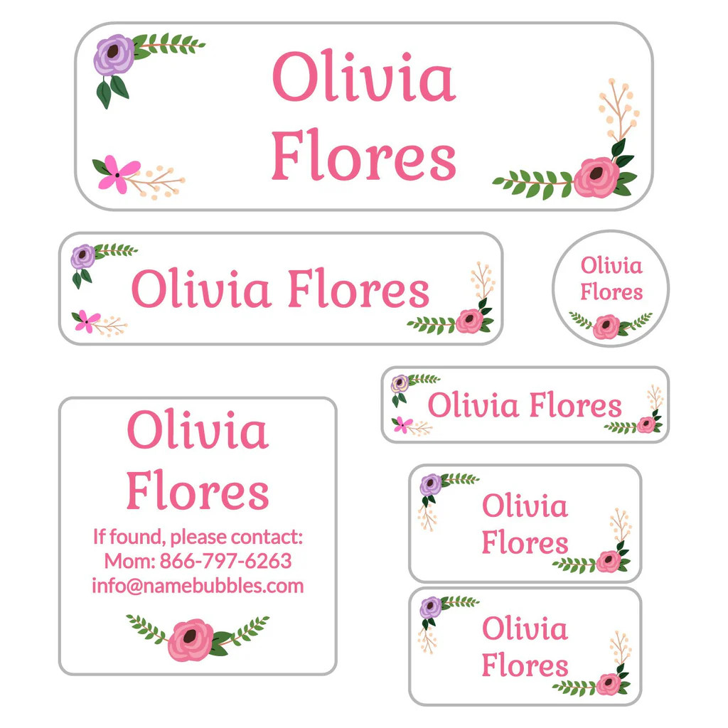 Floral School Labels Pack | Name Bubbles