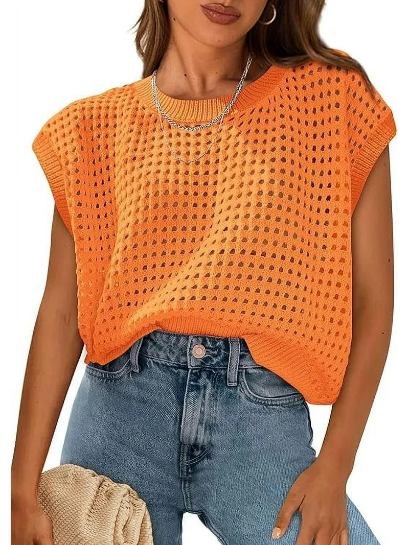 PRETTYGARDEN Womens Spring Tops Summer Shirts Crochet Cap Sleeve Sweater Pullover Cute Crew Neck ... | Walmart (US)