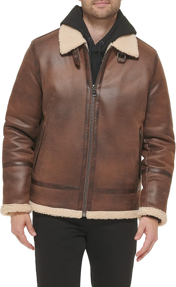 Calvin Klein Mens Faux Leather Jacket Men - Bomber Jacket With Shearling Lining | Amazon (US)
