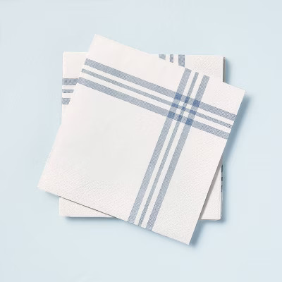 14ct Plaid Stripes Paper Lunch Napkins Blue/Sour Cream - Hearth & Hand™ with Magnolia | Target