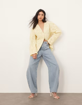 ARRANGE lace dome shoulder cinch waist jacket in buttermilk | ASOS (Global)