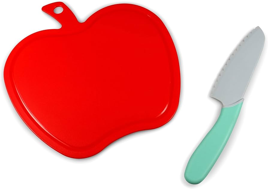 Handstand Kitchen Apple Shaped Cutting Board with 6" Serrated Knife for Kid Safe Cooking | Amazon (US)
