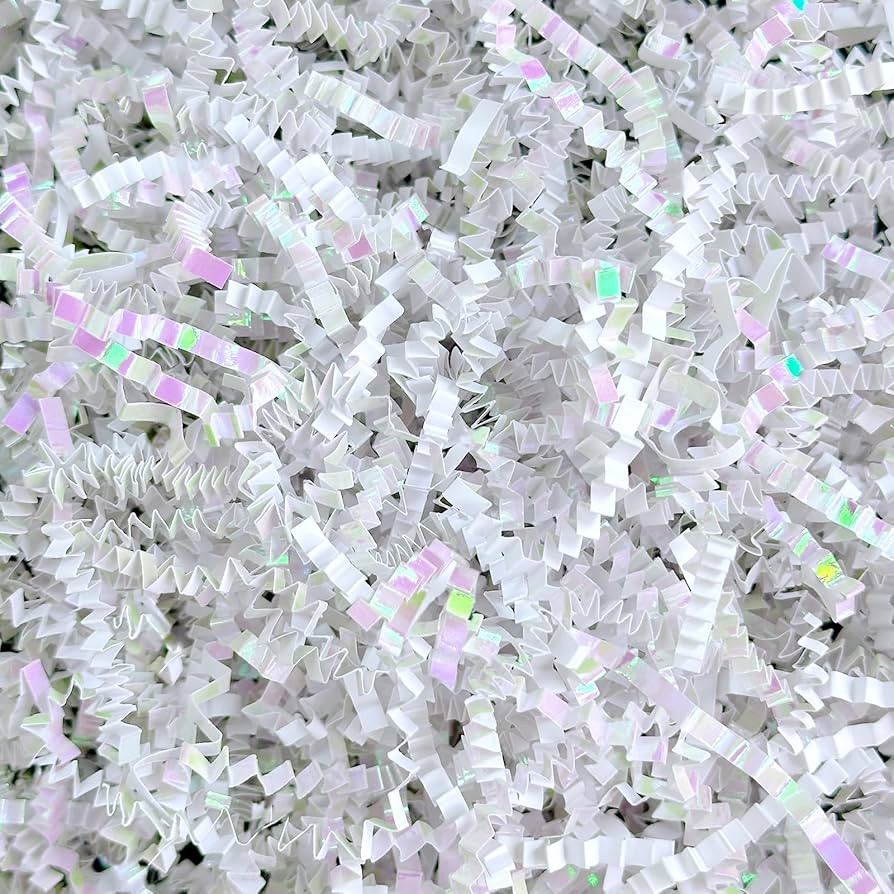 1LB Iridescent Crinkle Cut Paper Shred Filler for Gift Box Bag and Basket On Holidays(Diamond Whi... | Amazon (US)