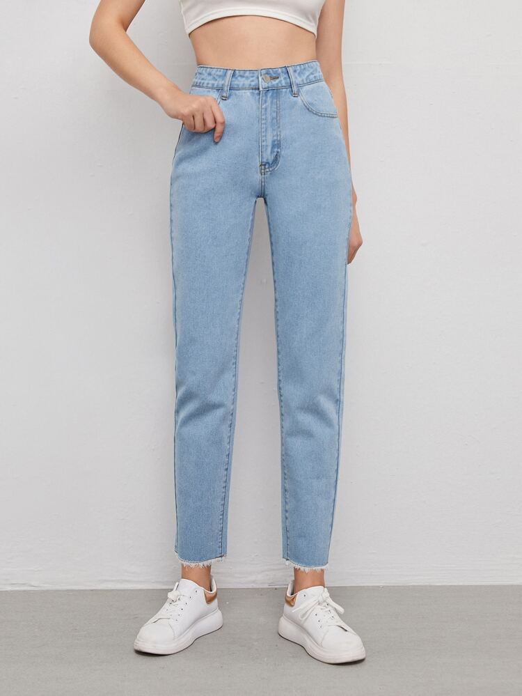 High Waist Raw Hem Jeans | SHEIN
