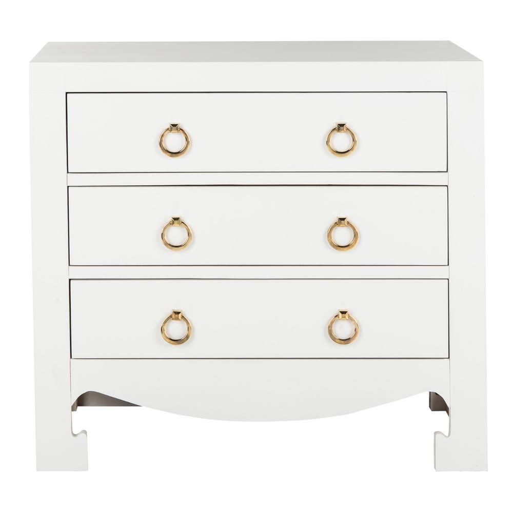 Dion 3-Drawer White/Gold Chest | The Home Depot