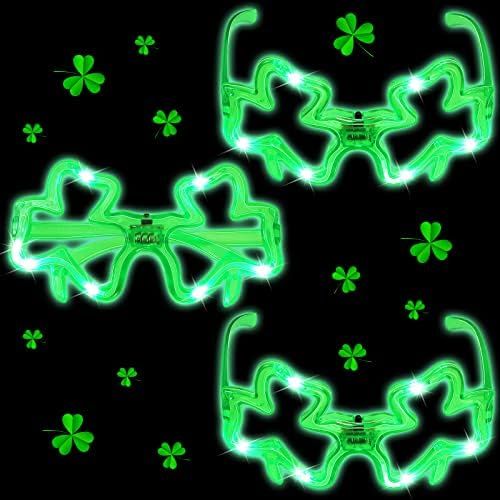 St. Patrick's Day Led Light up Shamrock Shaped Glasses 3 Pairs Green Shamrock Flashing Party Acce... | Amazon (US)