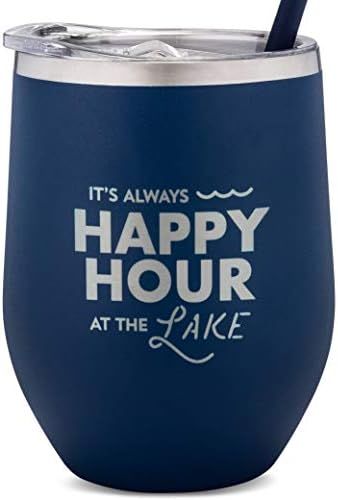 SassyCups Lake Wine Tumbler | It's Always Happy Hour At The Lake Engraved Stainless Steel Stemles... | Amazon (US)