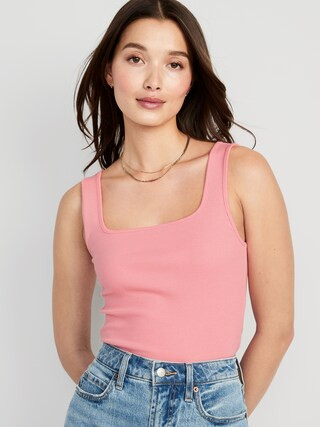 Fitted Square-Neck Ultra-Cropped Rib-Knit Tank Top for Women | Old Navy (US)