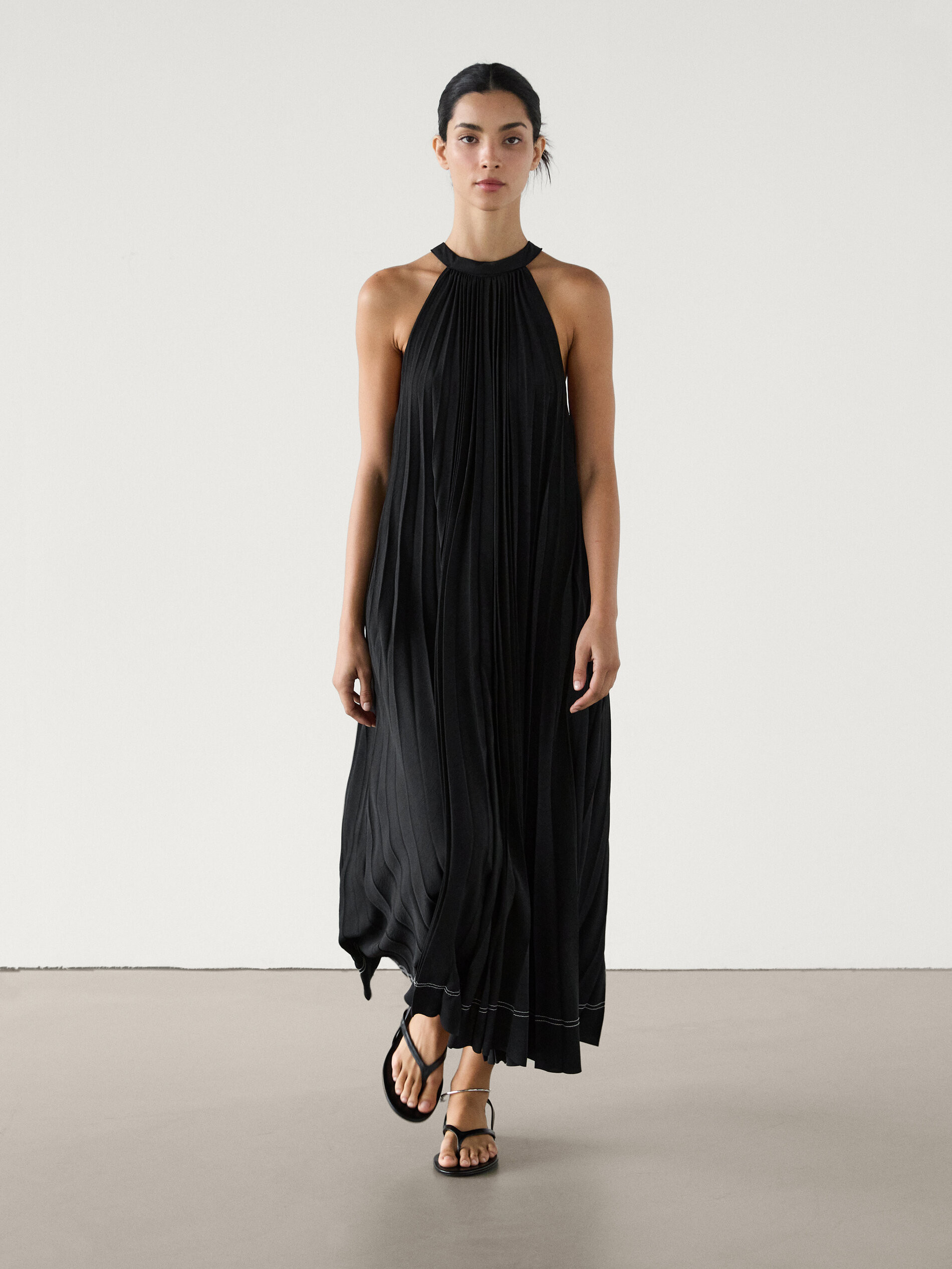 Pleated halter midi dress | Massimo Dutti UK