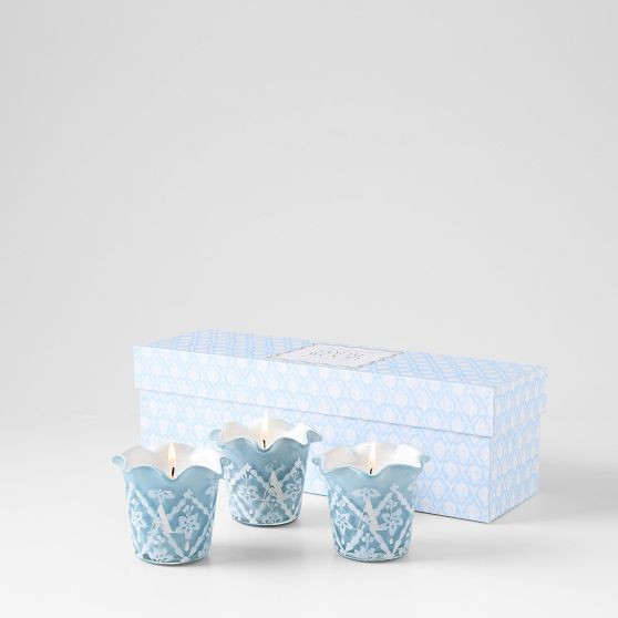 Hand Painted Block Print Votive Candle, Set of 3 | Mark and Graham