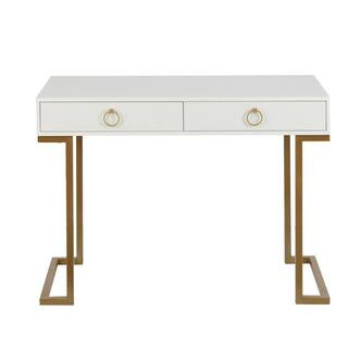 LuxenHome 42.13 in. White Wood and Metal 2-Drawer Writing Desk WHIF1440 - The Home Depot | The Home Depot