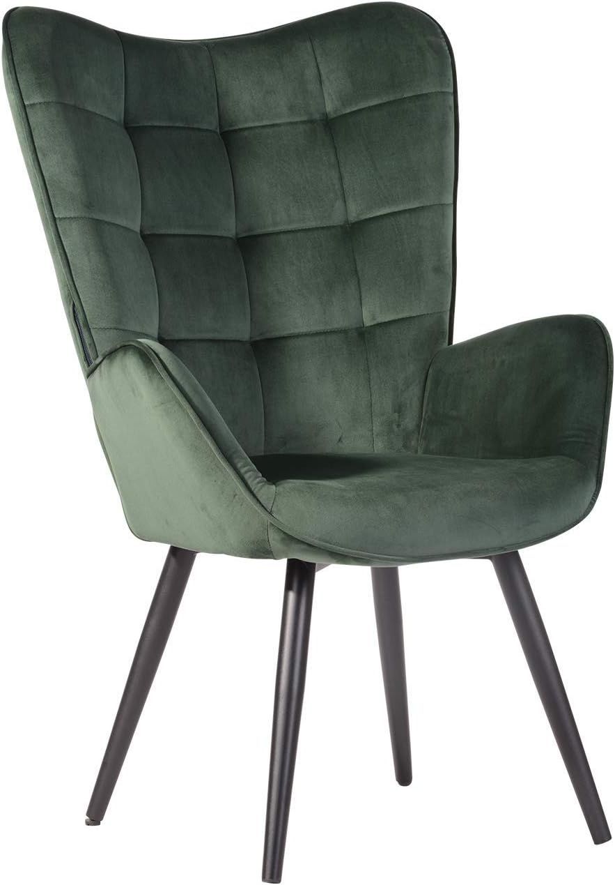 FurnitureR Wingback Armchair Accent Chair Black Matt Coated Metal Legs Leisure Soft Velvet Cushio... | Amazon (CA)