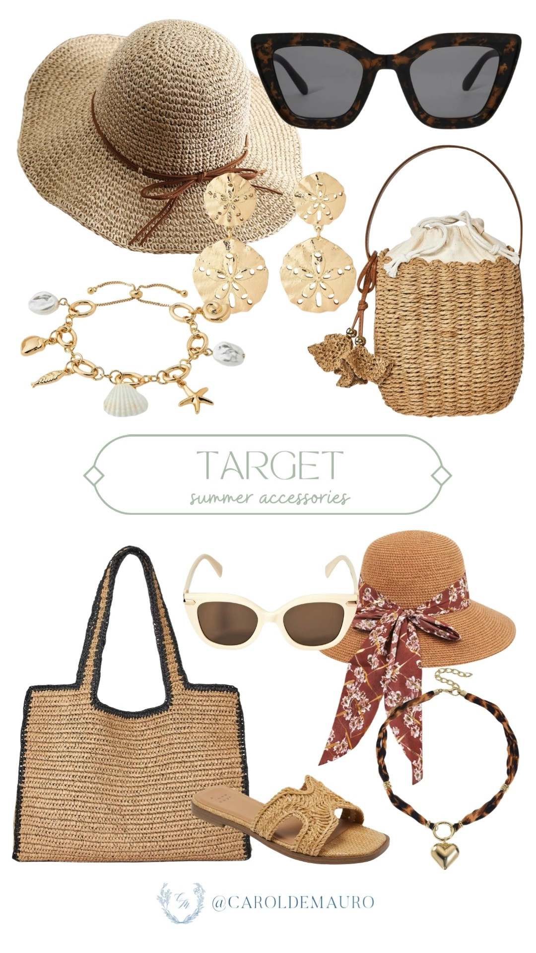 Upgrade your favorite summer outfits with these affordable and high-end looking accessories from Target! Love the beautiful woven straw bags, slide sandals, statement sun hats, and tortoiseshell glasses.

target finds, fashion inspo, summer accessories, raffia tote bag, shell bracelet, gold earrings, beach bag, affordable style

#LTKSeasonal #LTKootd #LTKU