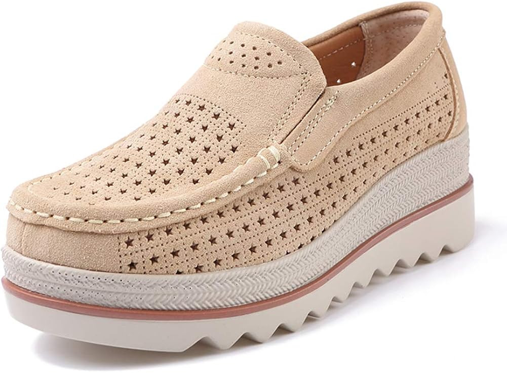 Ruiatoo Women's Leather Platform Slip on Loafers Comfort Moccasins Low Top Casual Shoes | Amazon (US)