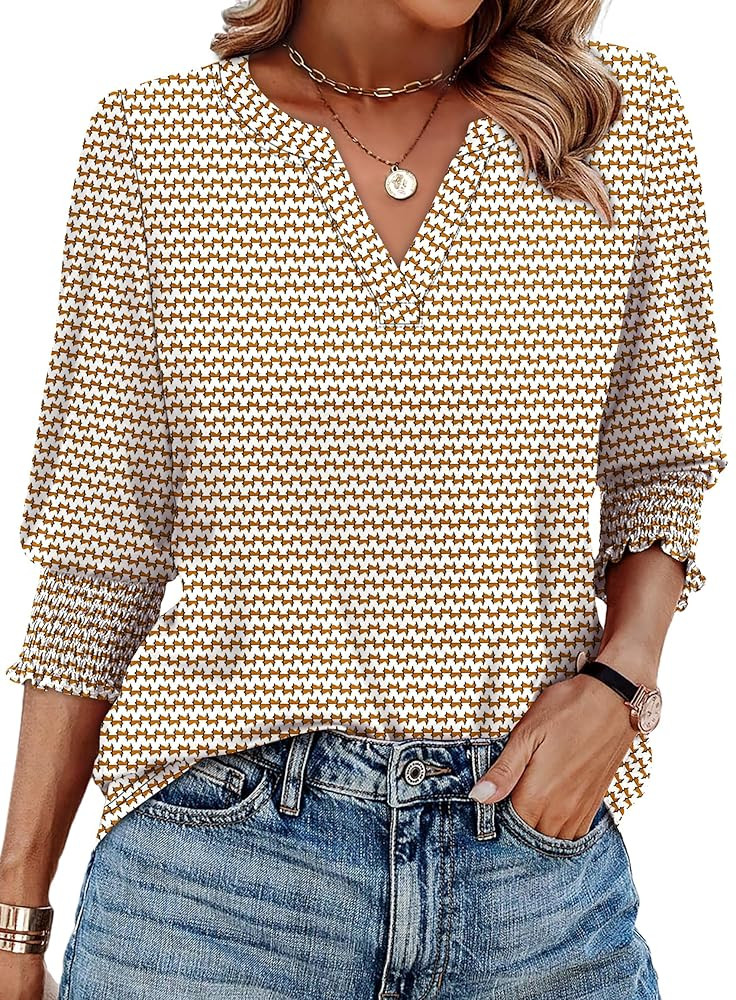 WIHOLL Blouses for Women Dressy Casual 3/4 Length Sleeve Womens Tops Trendy Summer Fall Shirts S-... | Amazon (US)