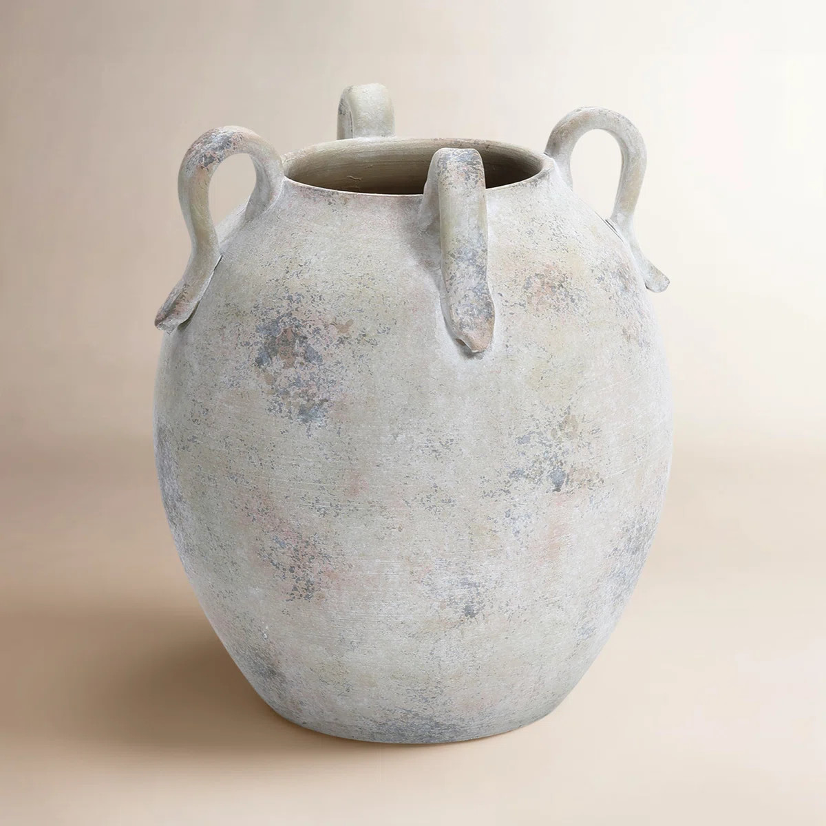 Vintage Mutli-Color Gray and White Terracotta 11-Inch Round Amphora Vase with Handles | Wayfair North America