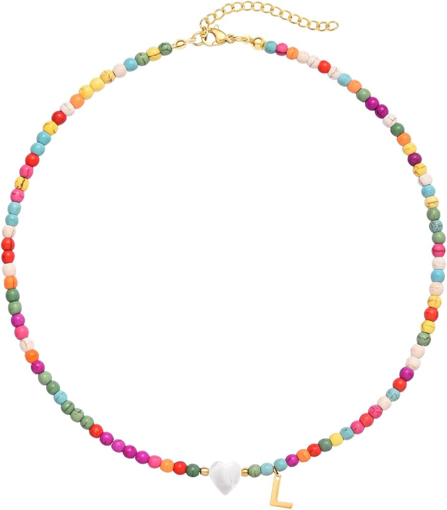 Wellike Initial Necklaces for Women Girls Colorful Beaded Choker Necklace Stainless Steel 18K Gol... | Amazon (US)