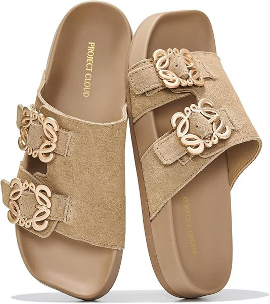 Project Cloud 100% Genuine Leather Dressy Flat Sandals for Women (Velora) | Amazon (US)