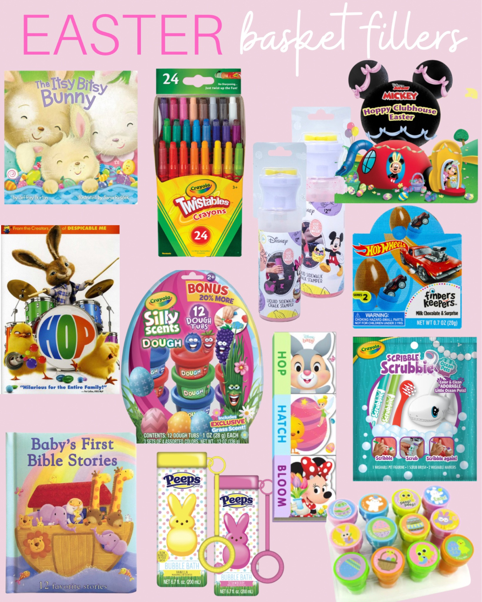 Easter basket fillers, Easter basket stuffers, Easter books, Easter toys, Easter bubbles, Easter chalk #Easterbasketstuffers #Easterbasketfillers 

#LTKbaby #LTKSeasonal #LTKkids