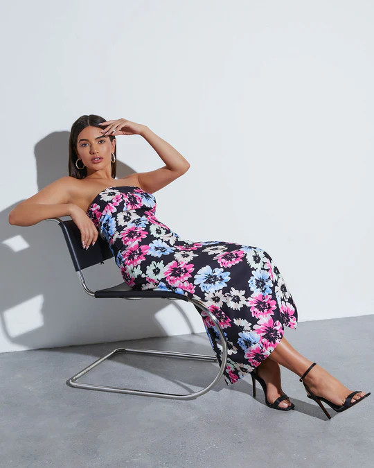 Thalia Strapless Floral Midi Dress | VICI
