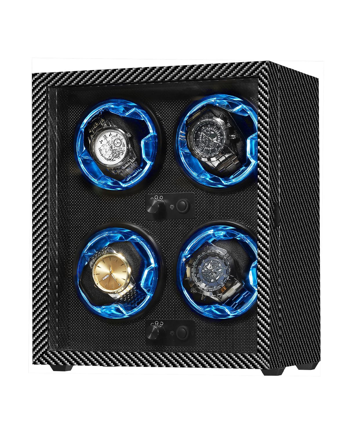 Unique Bargains - 4 Watch Winder for Automatic Watches, Wooden Rotating Watch Case with LED Light, 4 Rotation Modes, USB Powered - Black Carbon Fiber | Best Buy U.S.