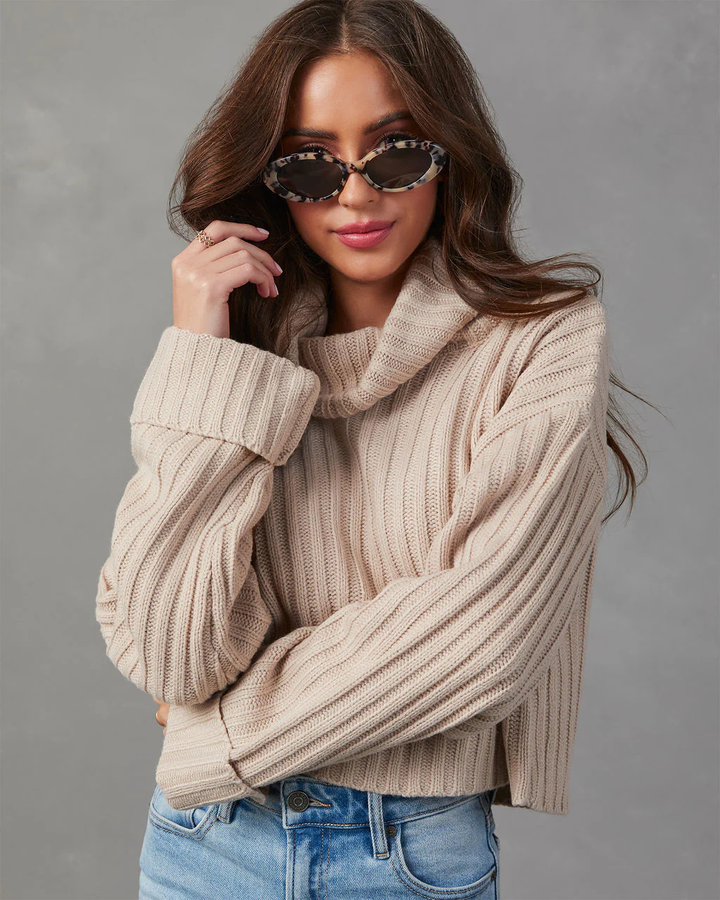 Arielle Ribbed Knit Turtleneck Crop Sweater | VICI