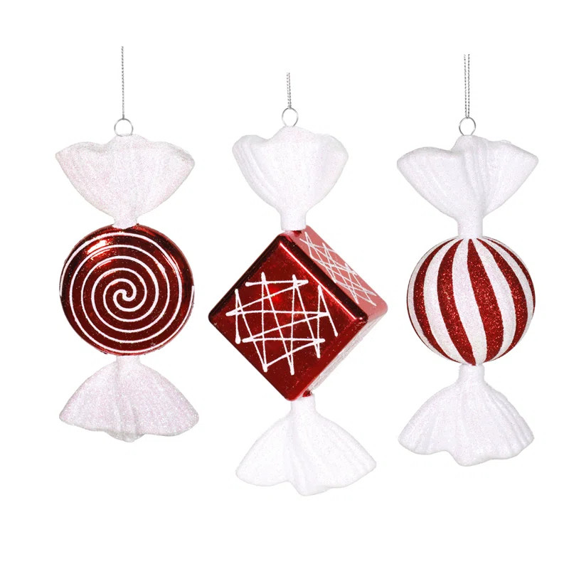 3 Piece Peppermint Christmas Holiday Shaped Ornament Set | Wayfair North America