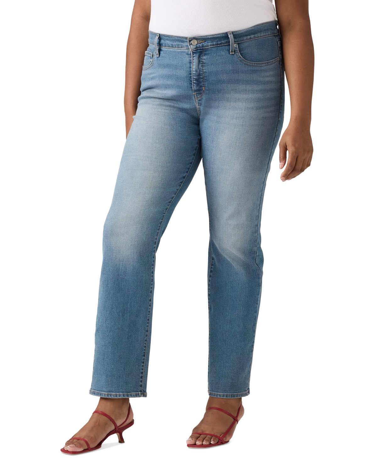 Levi's Trendy Plus Size 314 Mid-Rise Shaping Straight-Leg Jeans - Eternal Indigo | Macy's
